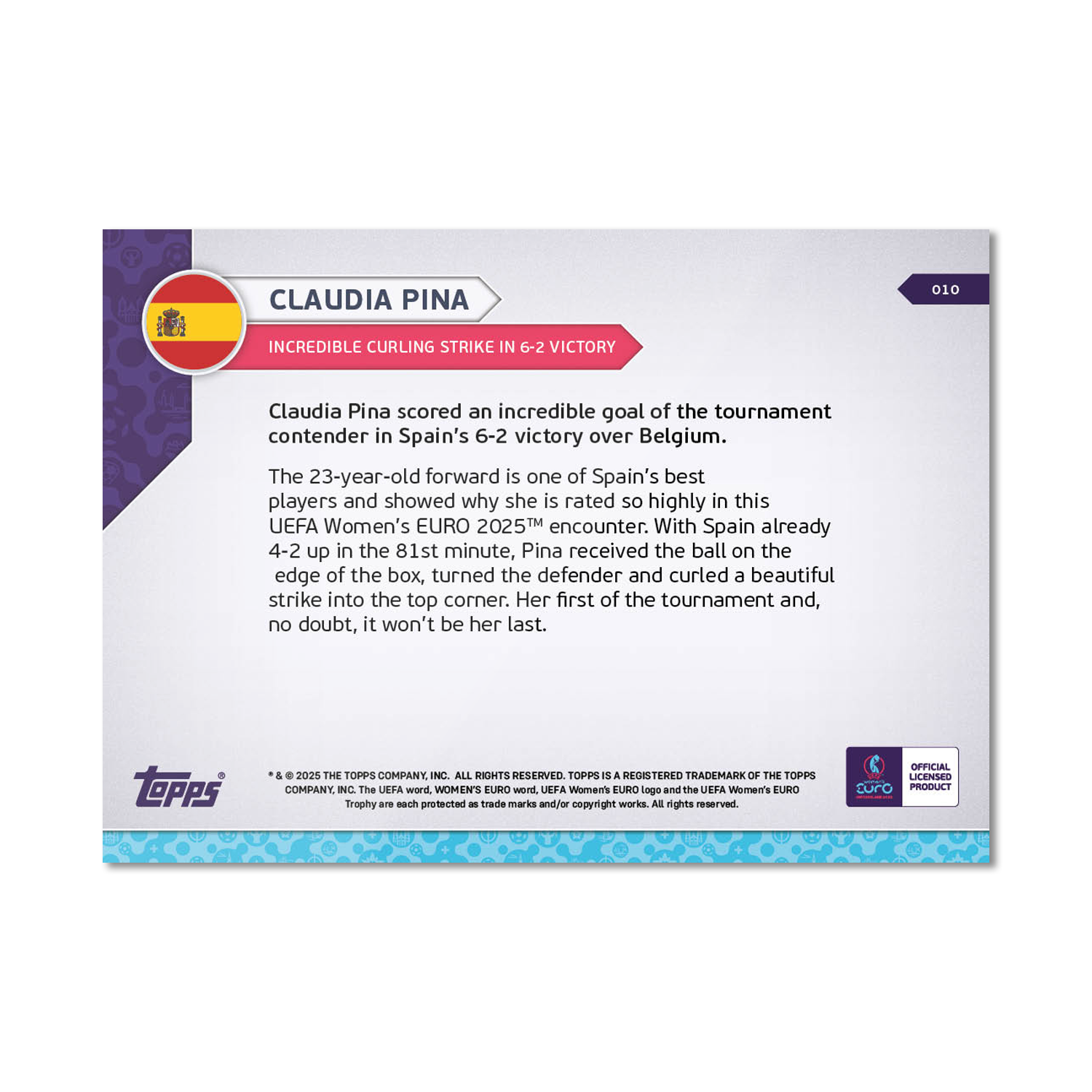 Cláudia Pina - UEFA Women’s EURO 2025™ Topps NOW - Card 10 - PR: 231 - Image 7