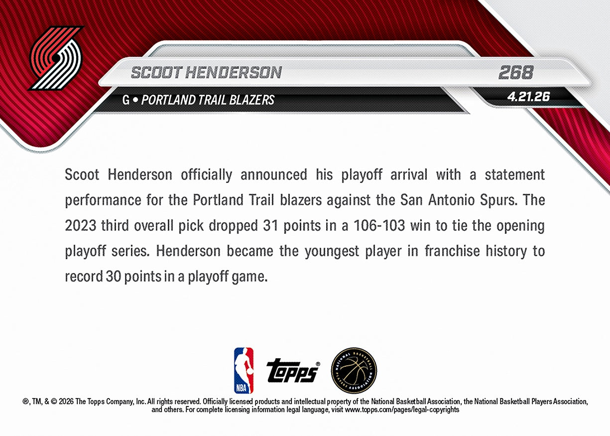 Scoot Henderson - 2025-26 NBA Topps NOW - Card 268 - PR: 659 - Image 2