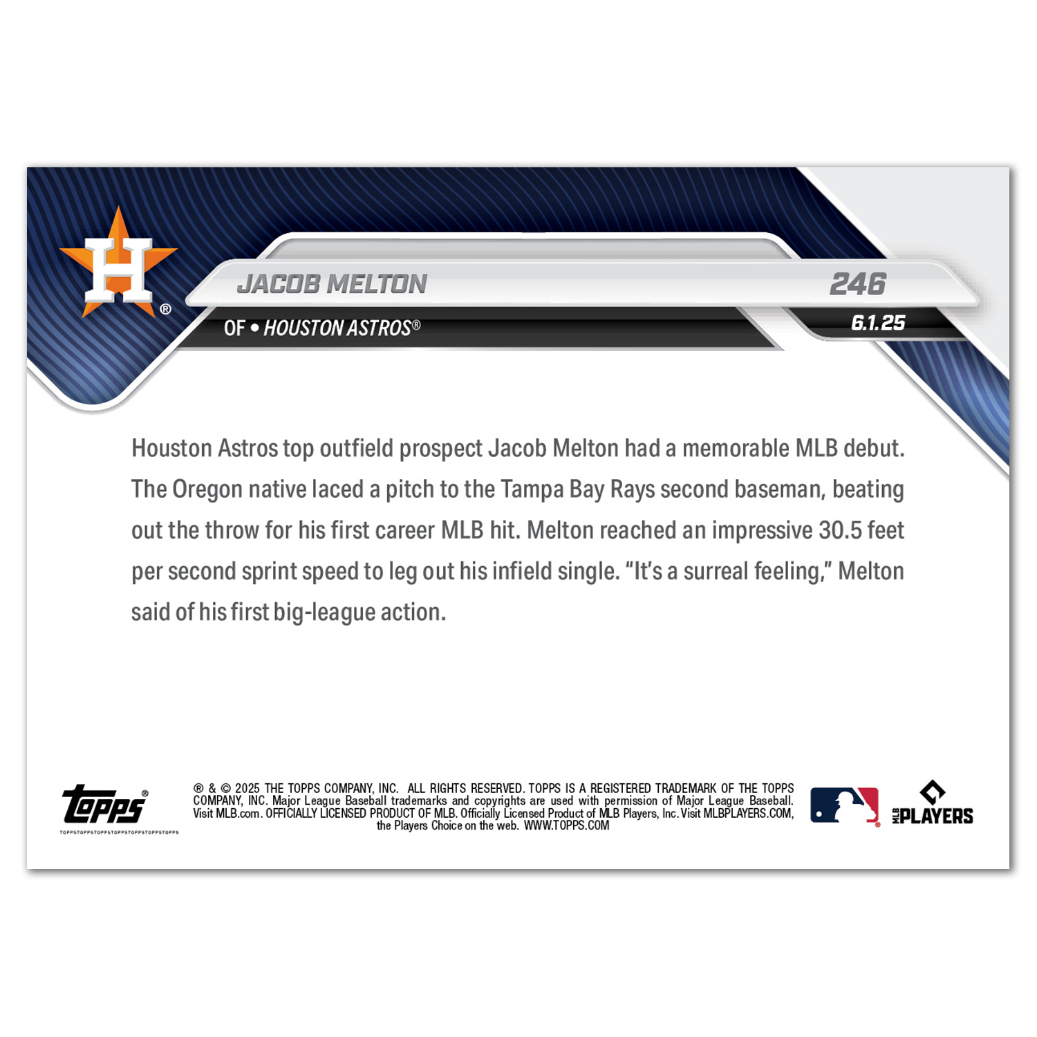 Jacob Melton - 2025 MLB Topps NOW - Card 246 - PR: 889 - Image 2