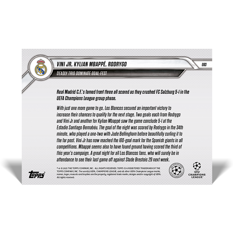 Rodrygo X Kylian Mbappé X Vini Jr - Deadly trio dominate goal-fest - 24/25 UCL Topps NOW Card 83 - PR: 2299 - Image 5