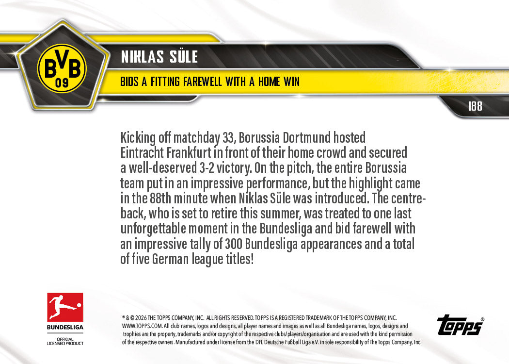 Niklas Süle - 2025-26 Bundesliga Topps NOW - Card 188 - PR: 192 - Image 7