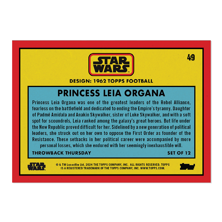 2024 Throwback Thursday Star Wars Edition Set #17 - 1962 Topps Football - PR: 1419 - Image 3