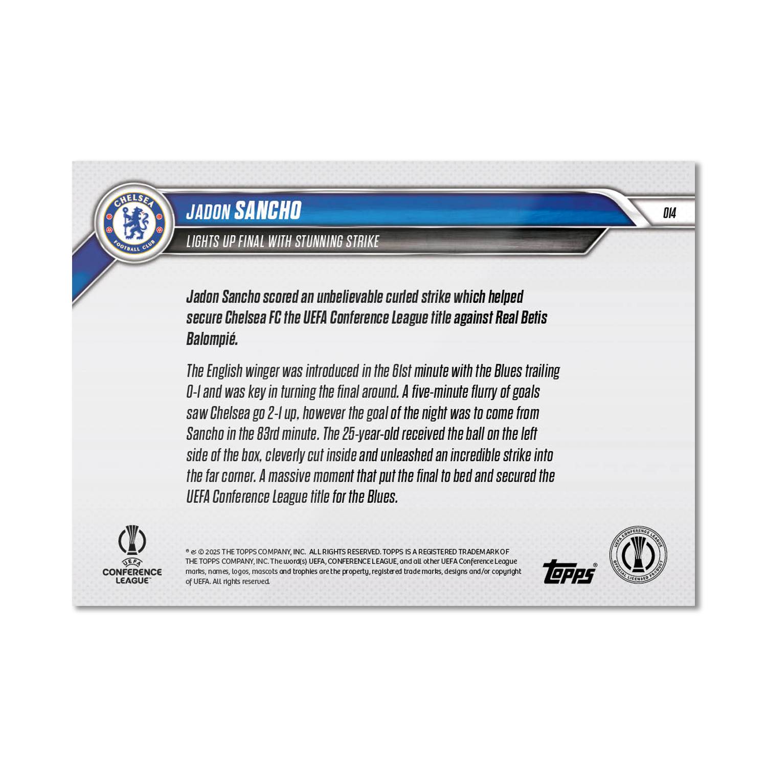 Jadon Sancho - 2024-25 UECL Topps NOW - Card 14 - PR: 334 - Image 7