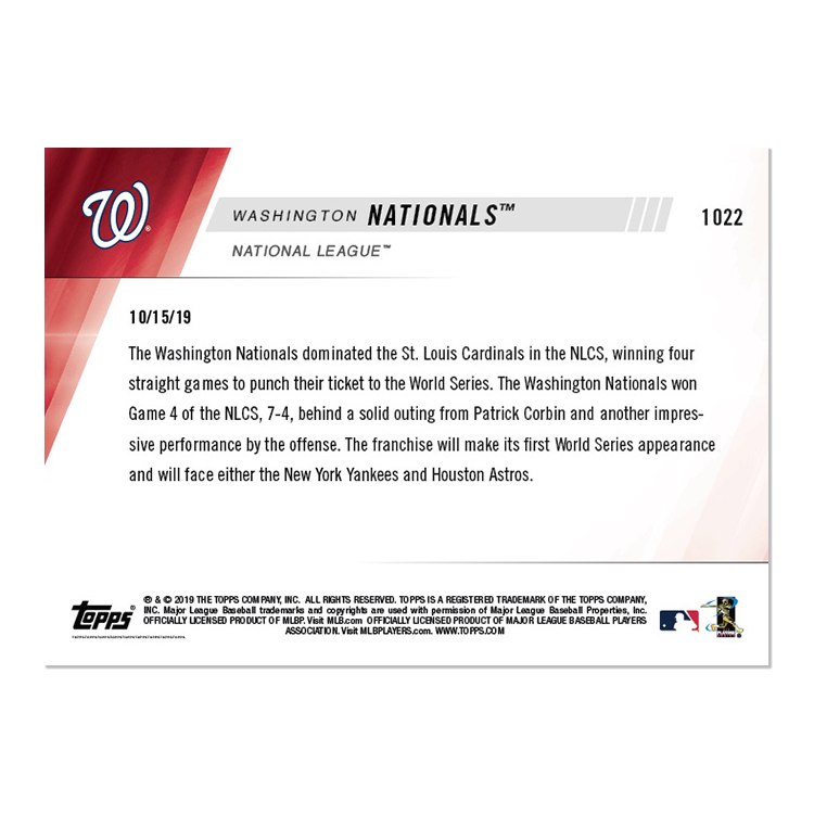 Washington Nationals - MLB TOPPS NOW Card 1022 - Print Run: 867 - Image 2