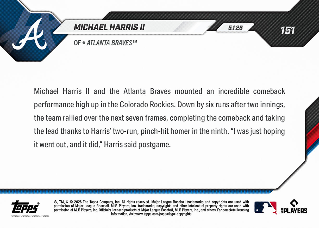 Michael Harris II - 2026 MLB Topps NOW - Card 151 - PR: 607 - Image 2
