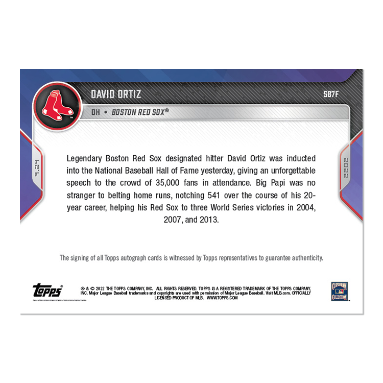 On-Card Auto # to 1 - David Ortiz - 2022 MLB TOPPS NOW Card 587F - Image 2