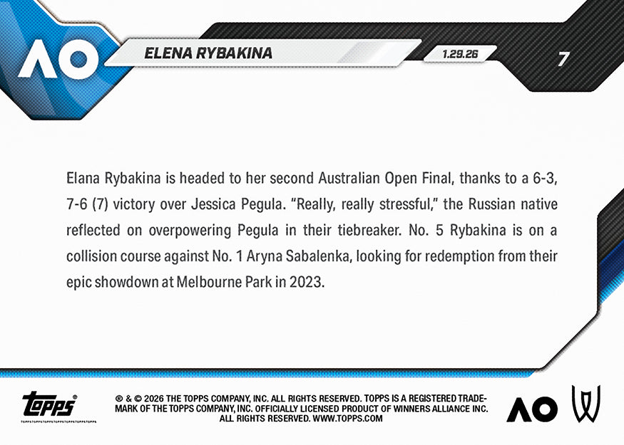 Elena Rybakina - 2026 Topps NOW Tennis - Card 7 - PR: 641 - Image 2