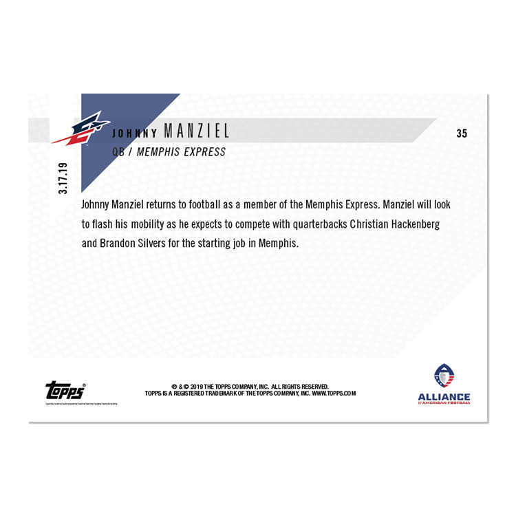 Johnny Manziel - AAF TOPPS NOW Card 35 - Print Run 585 - Image 2