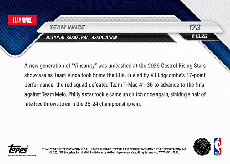 Team Vince - 2025-26 NBA Topps NOW - Card 173 - PR: 737 - Image 2