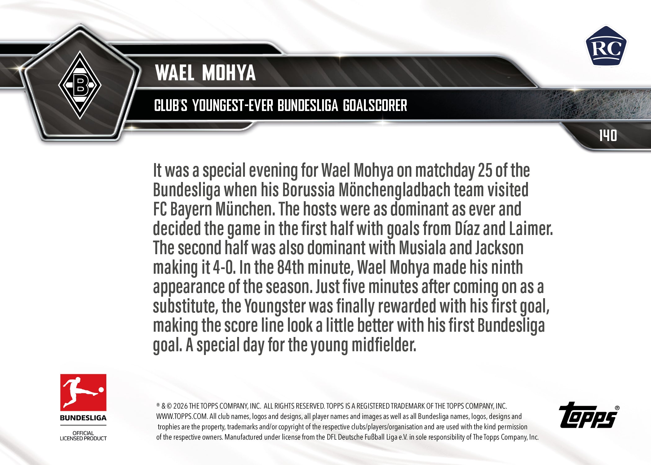 Wael Mohya - 2025-26 Bundesliga Topps NOW - Card 140 - PR:1005 - Image 7