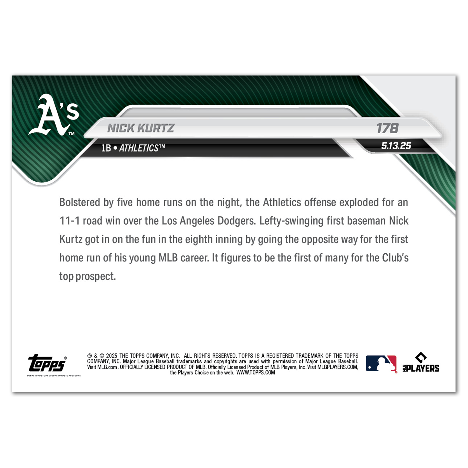Nick Kurtz - 2025 MLB Topps NOW - Card 178 - PR: 1608 - Image 2