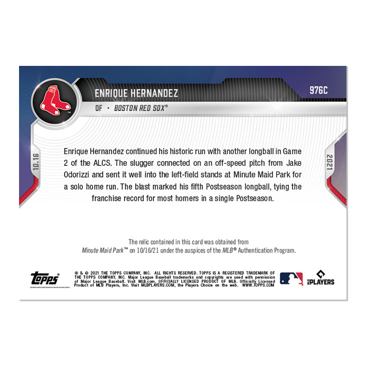Game-used Ball Relic # to 1 - Enrique Hernandez - 2021 MLB TOPPS NOW Card 976C - Image 2