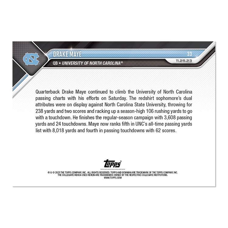 Drake Maye - 2023 Bowman U NOW Football Card 33 - PR: 1322 - Image 2