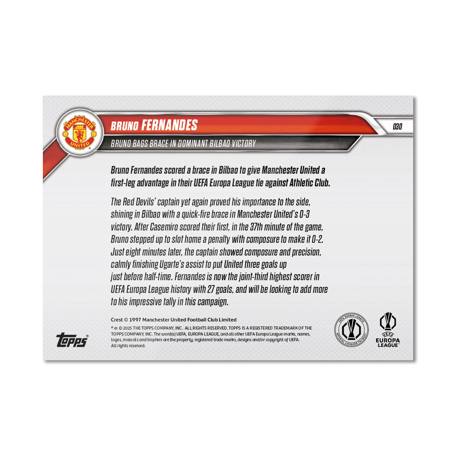 Bruno Fernandes - 2024-25 UEL Topps NOW Card 30 - PR: 419 - Image 7