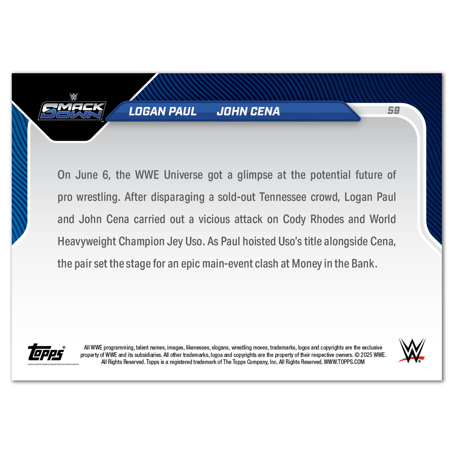 John Cena/Logan Paul - 2025 WWE Topps NOW - Card 59 - LOOK FOR DUAL AUTO - PR: 6484 - Image 3
