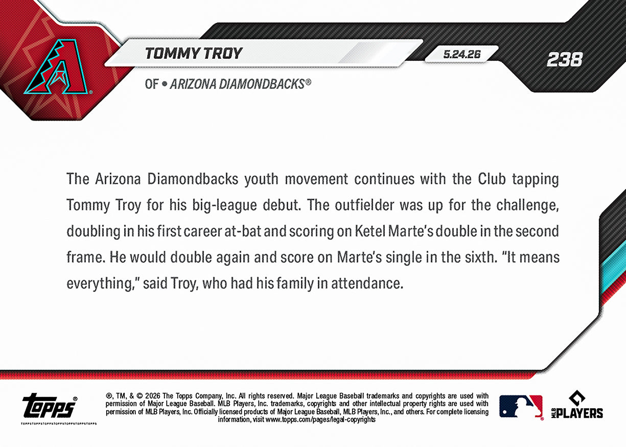 Tommy Troy - 2026 MLB Topps NOW - Card 238 - PR: 1235 - Image 2