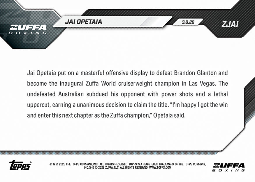 Jai Opetaia - 2026 Boxing Topps NOW - Card ZJAI - PR: 411 - Image 2