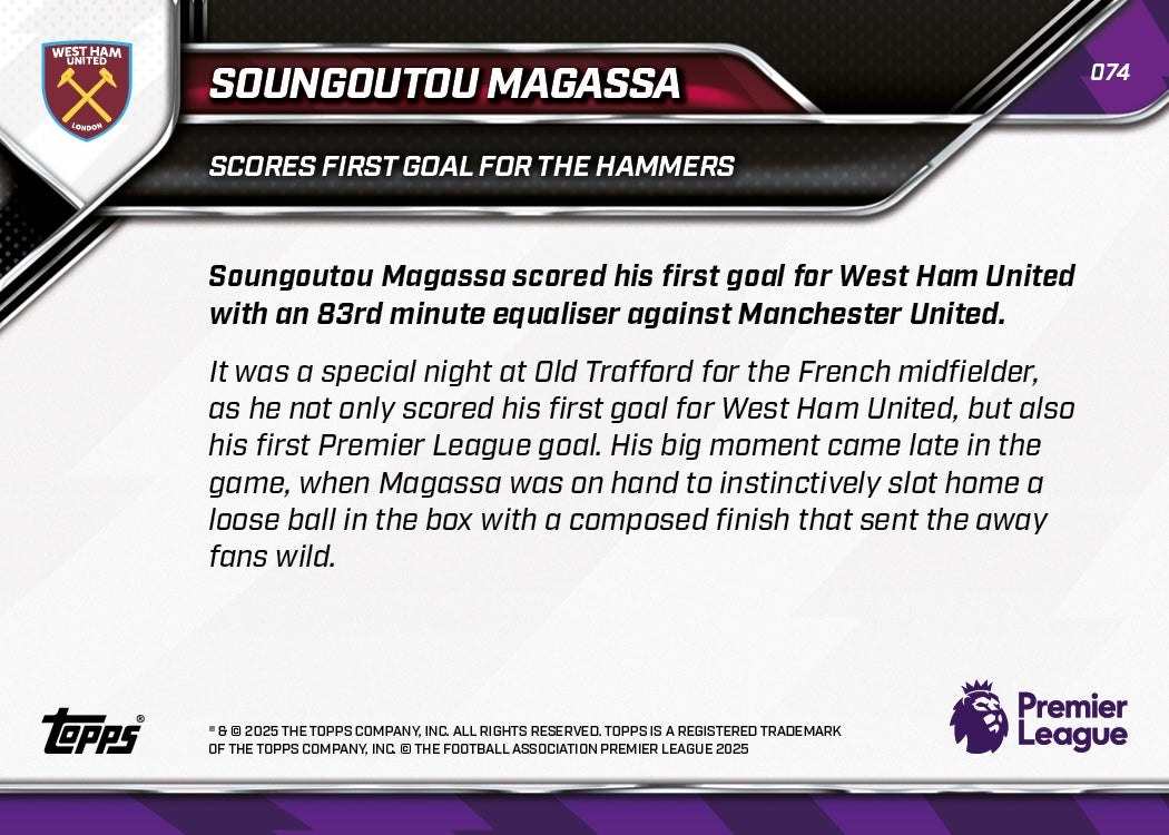 Soungoutou Magassa - 2025-26 Premier League Topps NOW - Card 74 - PR: 178 - Image 7