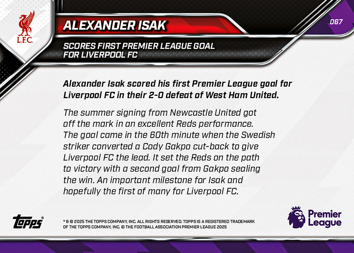 Alexander Isak - 2025-26 Premier League Topps NOW - Card 67 - PR: 863 - Image 7