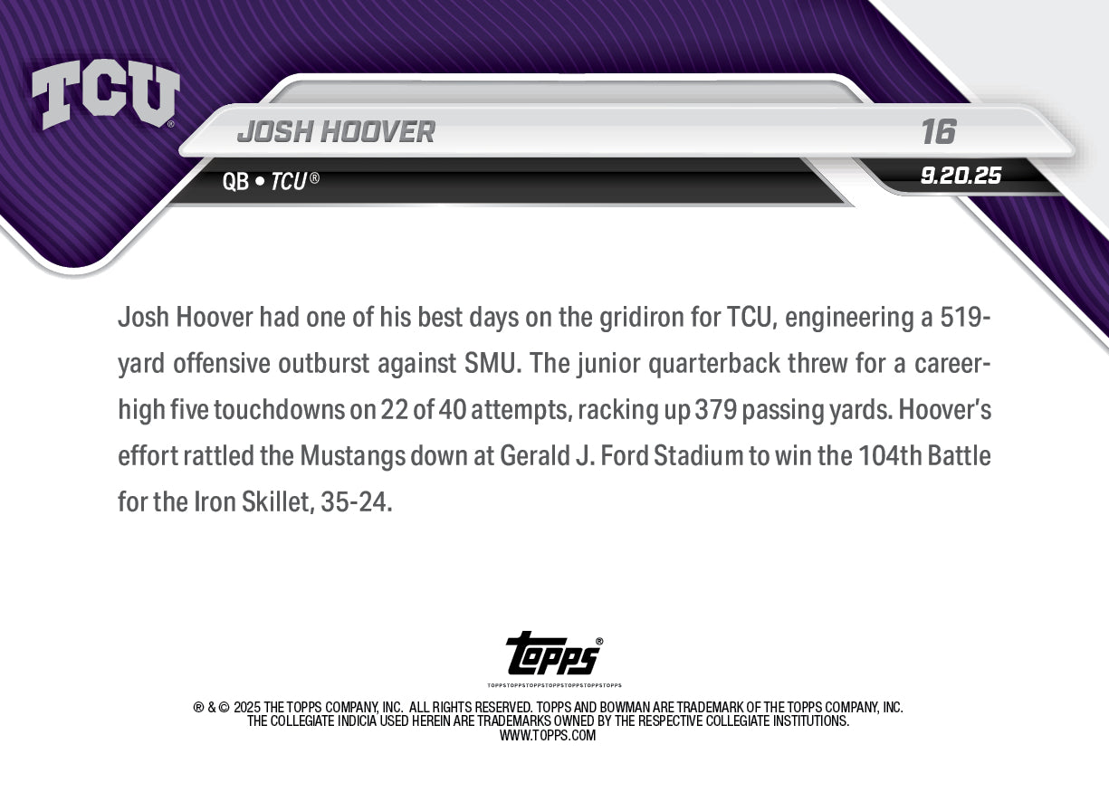 Josh Hoover - 2025-26 Bowman U NOW Football - Card 16 - LOOK FOR AUTOS - PR: 366 - Image 3