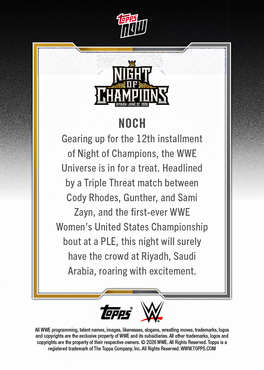 Night of Champions - 2026 WWE Topps NOW - Card NOCH - PR: 993 - Image 3