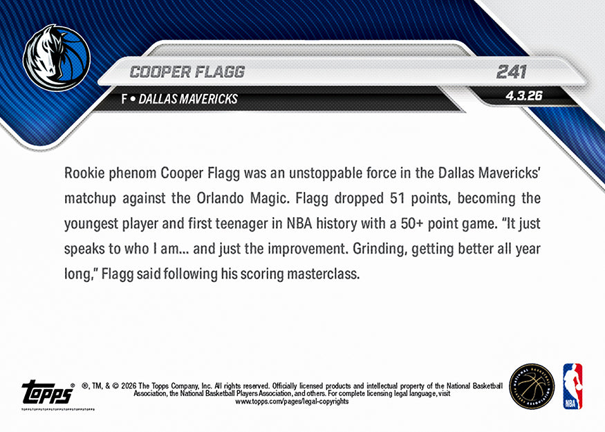 Cooper Flagg - 2025-26 NBA Topps NOW - Card 241 - PR: 99025 - Image 3