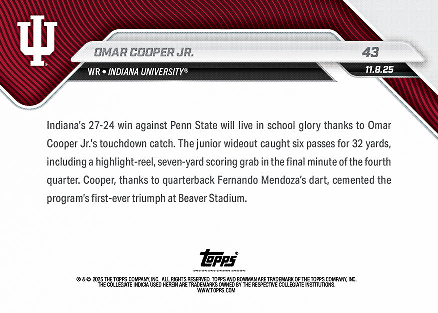 Omar Cooper Jr. - 2025-26 Bowman U NOW Football - Card 43 - PR: 1627 - Image 3