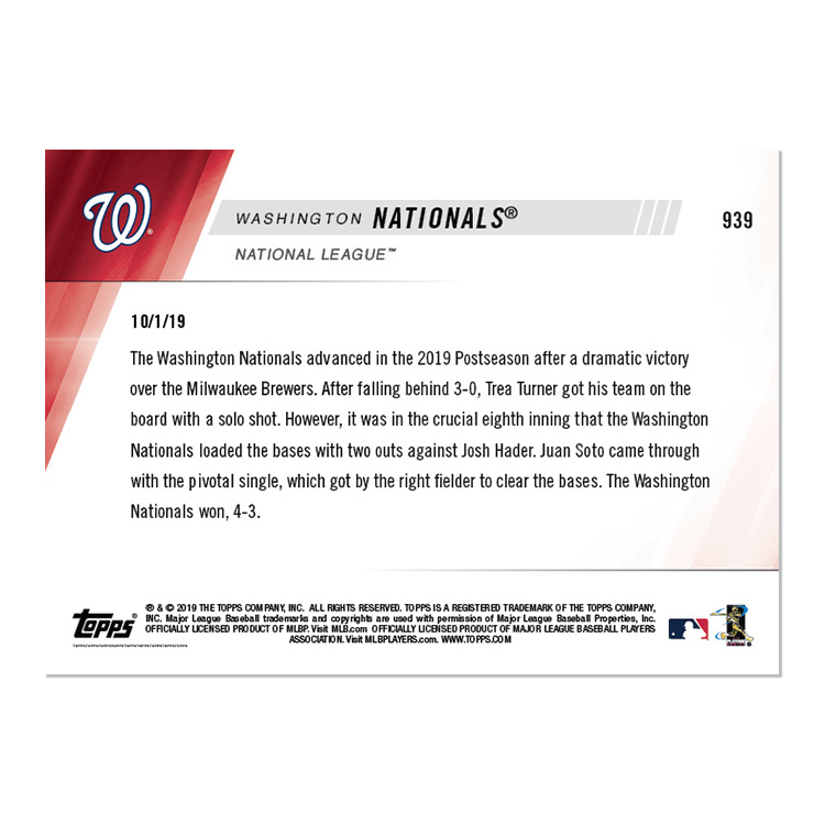 Alternative view of Washington Nationals - MLB TOPPS NOW Card 939 - Print Run: 310
