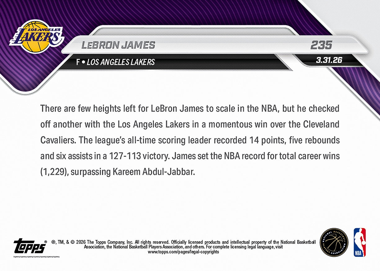 LeBron James - 2025-26 NBA Topps NOW - Card 235 - PR: 4100 - Image 2