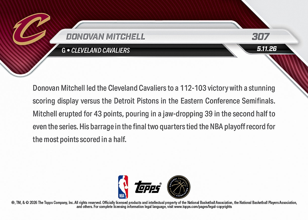Donovan Mitchell - 2025-26 NBA Topps NOW - Card 307 - PR: 702 - Image 2
