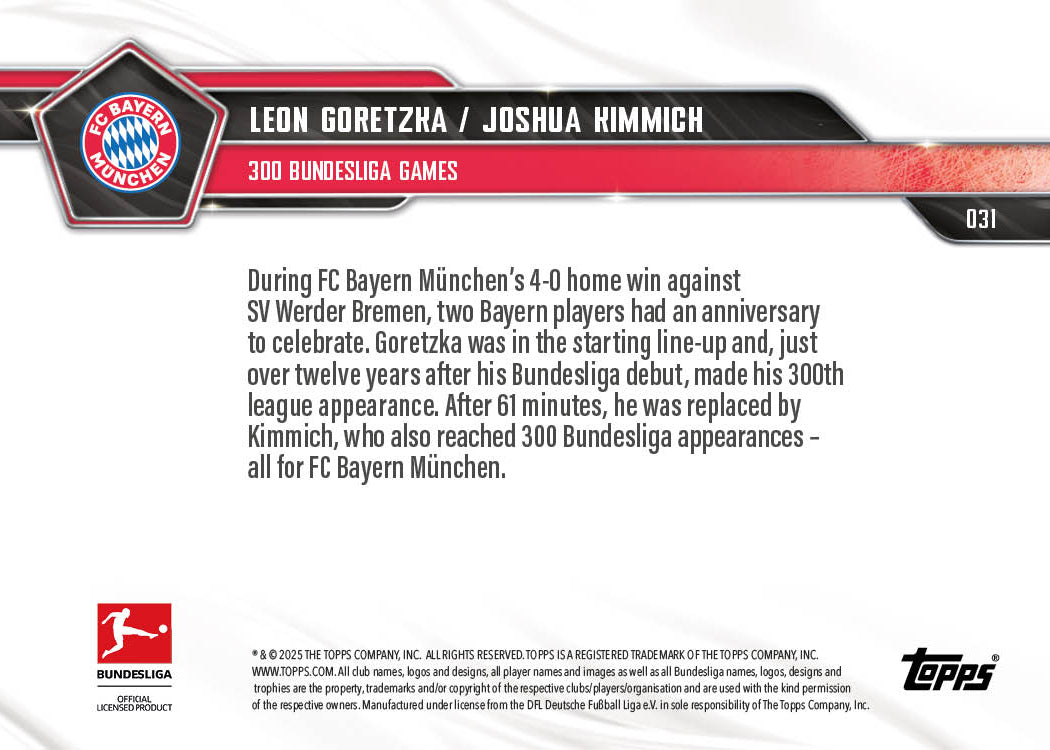 Joshua Kimmich/Leon Goretzka - 2025-26 Bundesliga Topps NOW - Card 31 - PR: 429 - Image 7