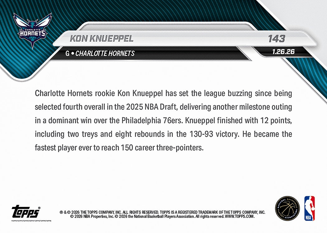 Kon Knueppel - 2025-26 NBA Topps NOW - Card 143 - PR: 5393 - Image 2