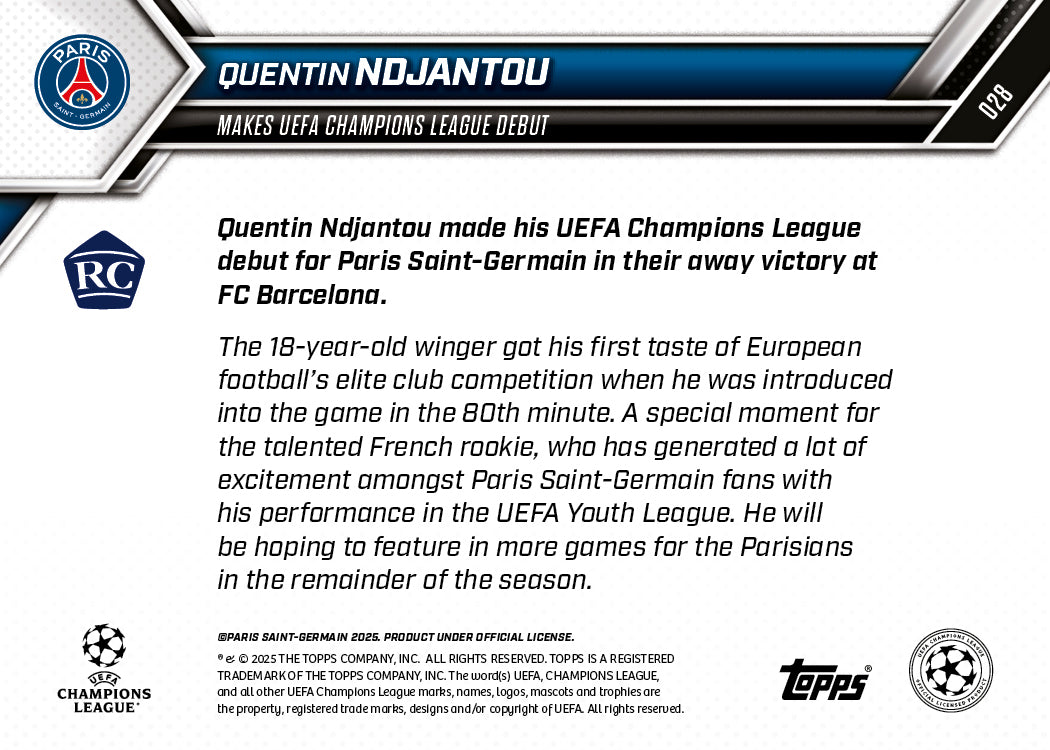 Quentin Ndjantou - 2025-26 UCL Topps NOW - Card 28 - PR: 471 - Image 7