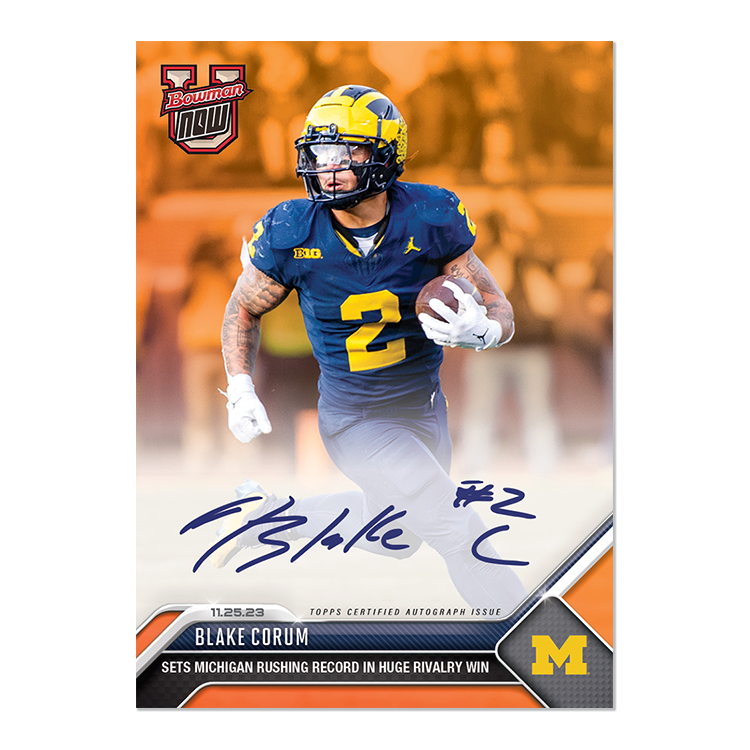 On-Card Autograph # to 99 or Lower - Blake Corum - 2023 Bowman U Now Card 31 - Image 7