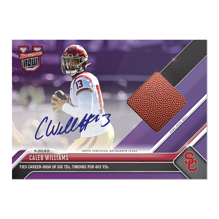 On-Card Auto-Relic # to 49 or Lower - Caleb Williams - 2023 Bowman U Now Card 10 - Image 5