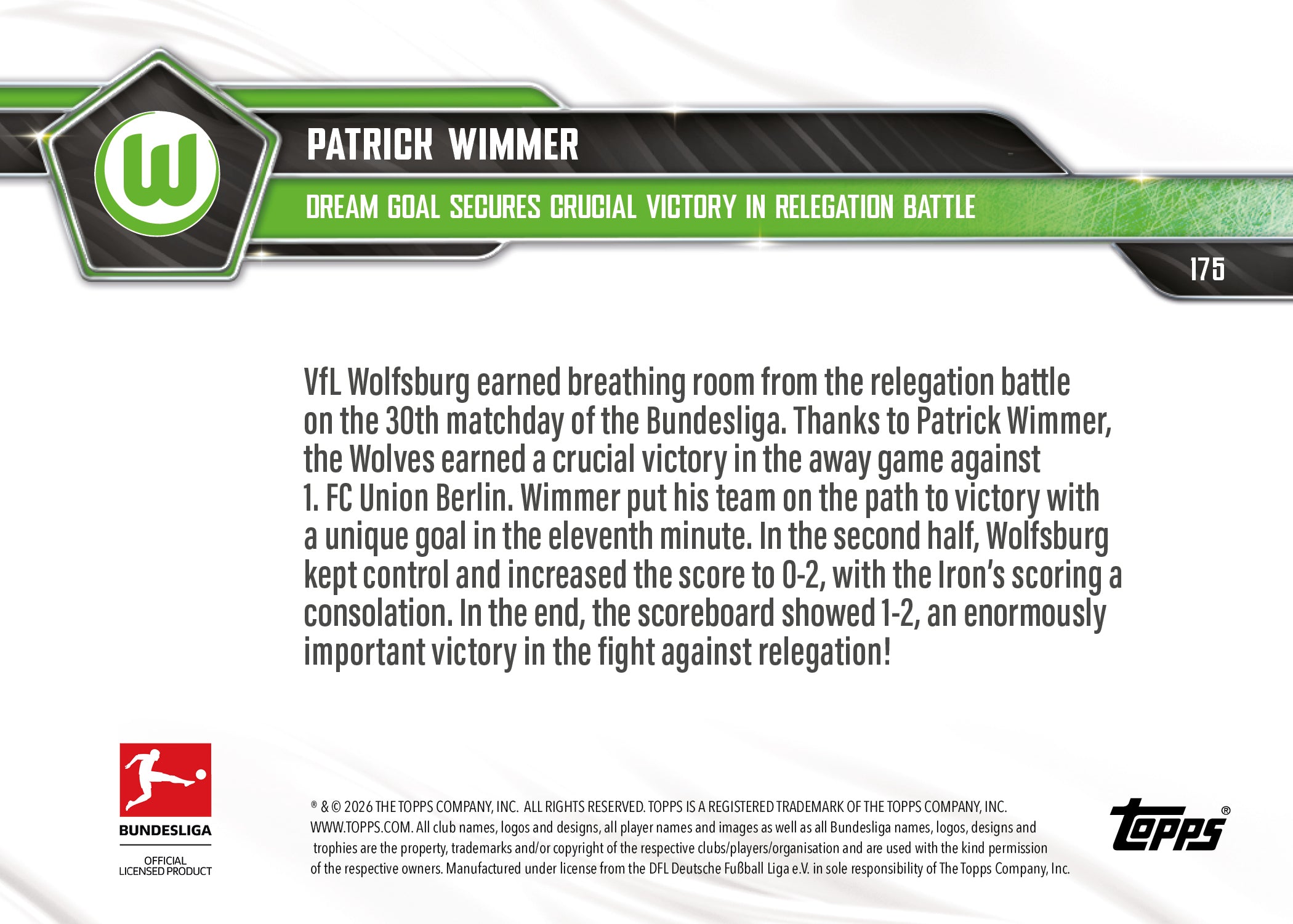 Patrick Wimmer - 2025-26 Bundesliga Topps NOW - Card 175 - PR: 134 - Image 7