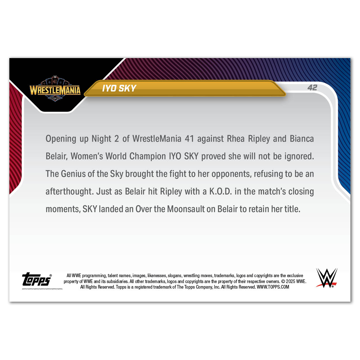 IYO SKY - 2025 WWE Topps NOW - Card 42 - LOOK FOR AUTOS - PR: 3851 - Image 3