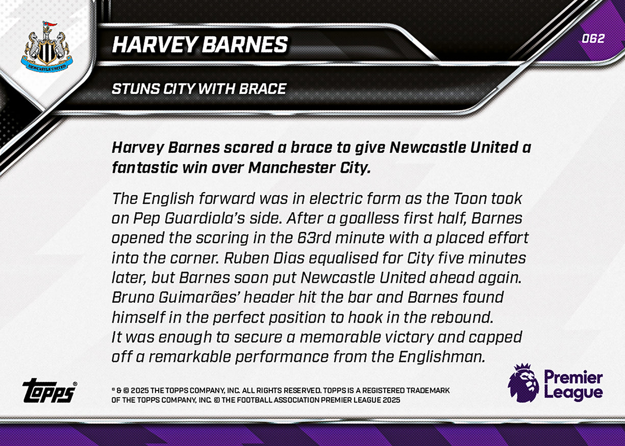 Harvey Barnes - 2025-26 Premier League Topps NOW - Card 62 - PR: 256 - Image 7