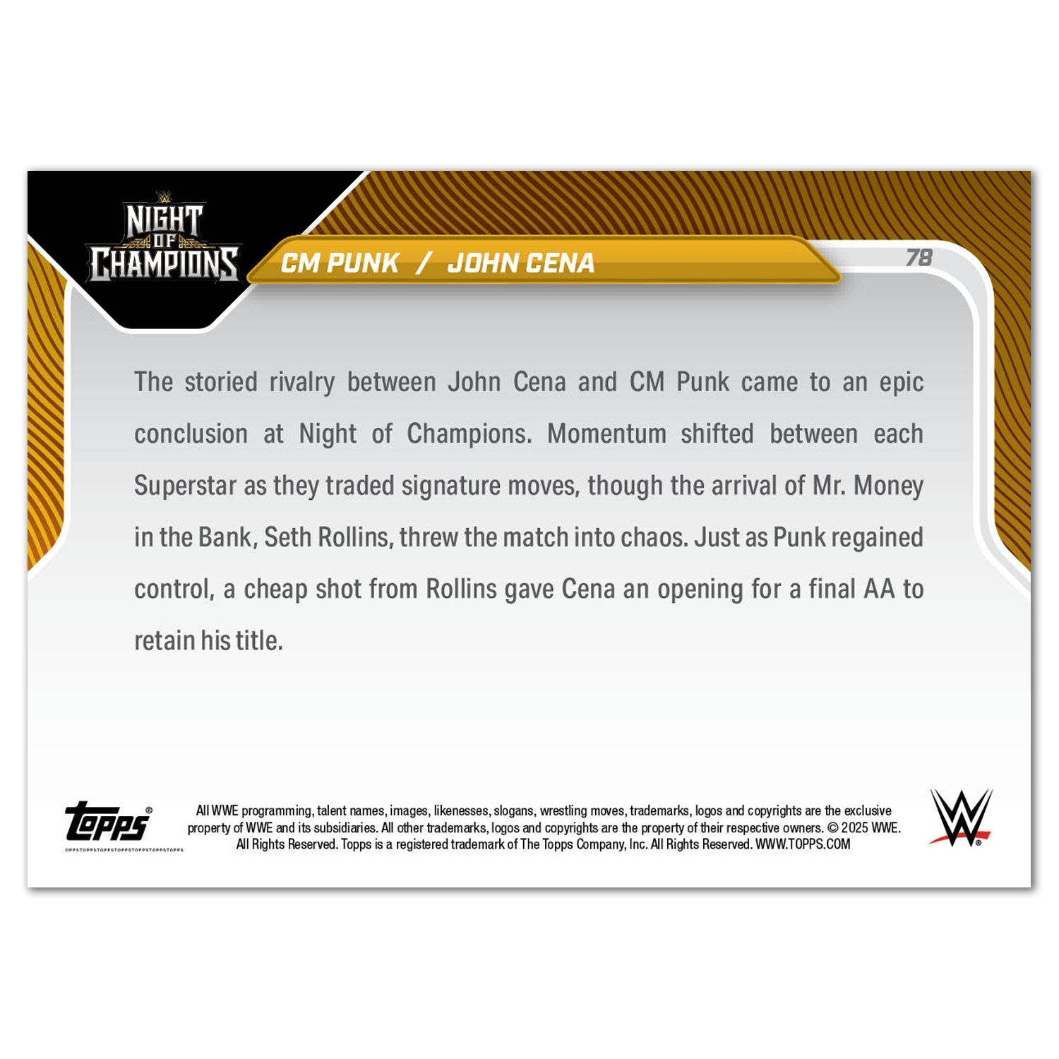 CM Punk / John Cena - 2025 WWE Topps NOW - Card 78 - LOOK FOR DUAL AUTO - PR: 4388 - Image 3