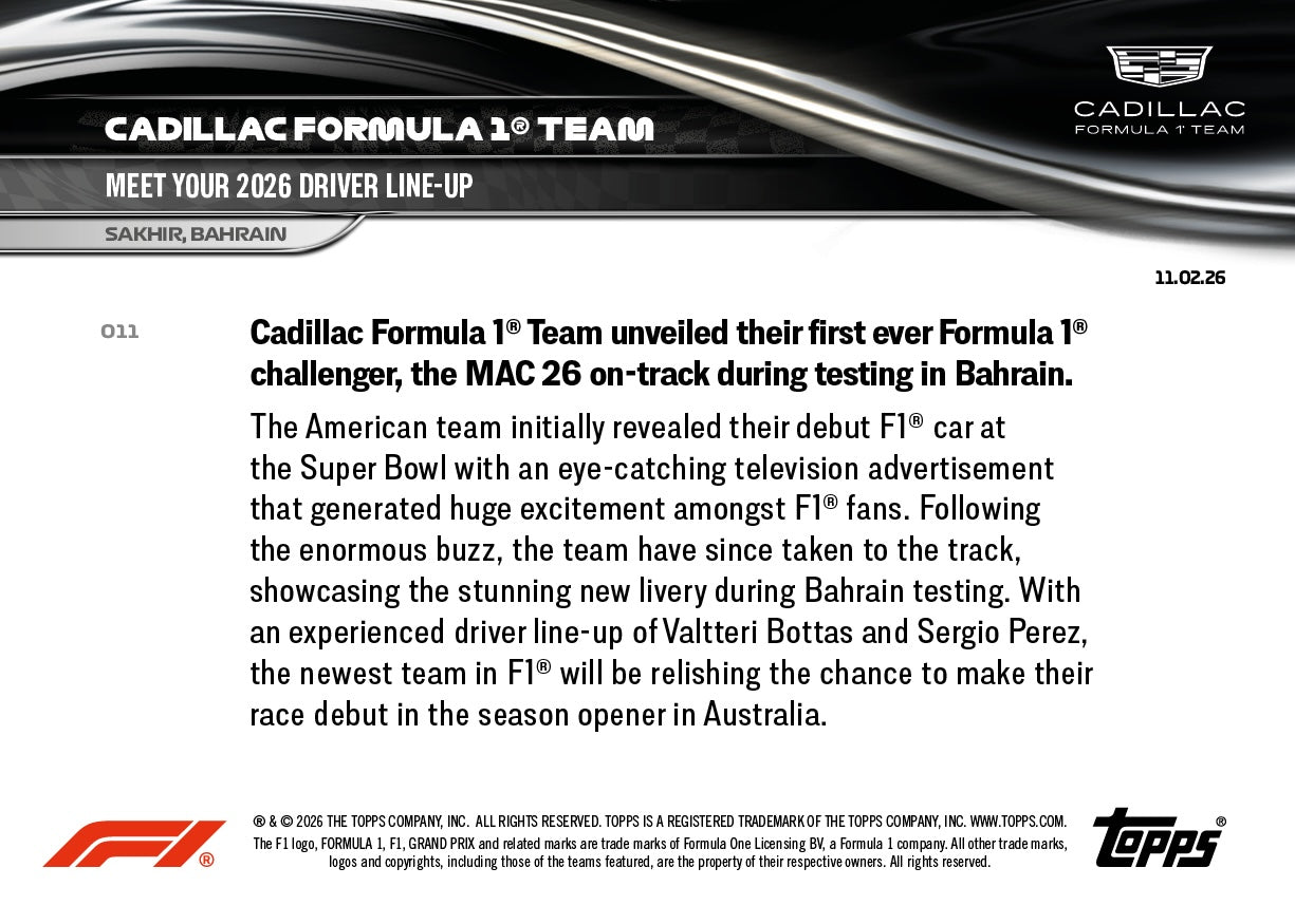 Cadillac Formula 1 Team - 2026 Formula 1 Topps NOW - Card 11 - PR: 8897 - Image 9