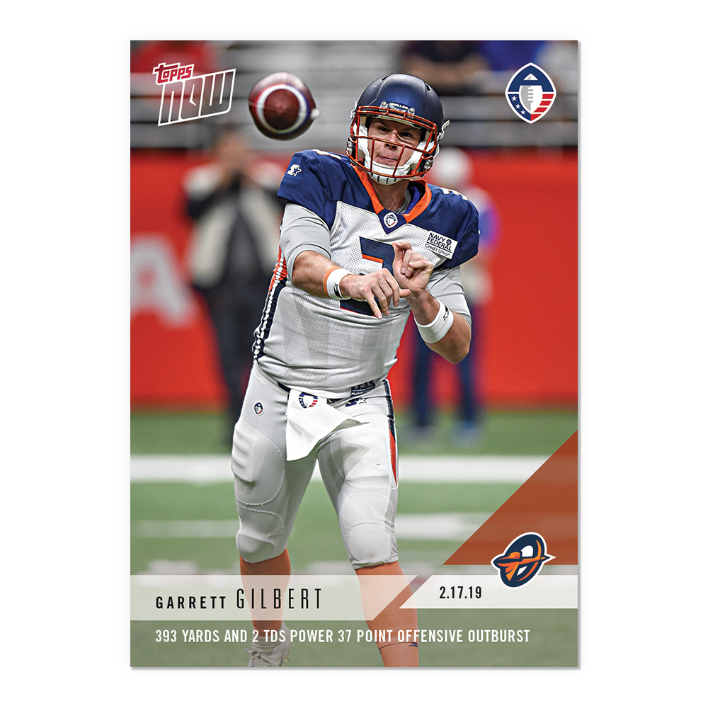Garrett Gilbert - AAF TOPPS NOW Card 13 - Print Run: 224