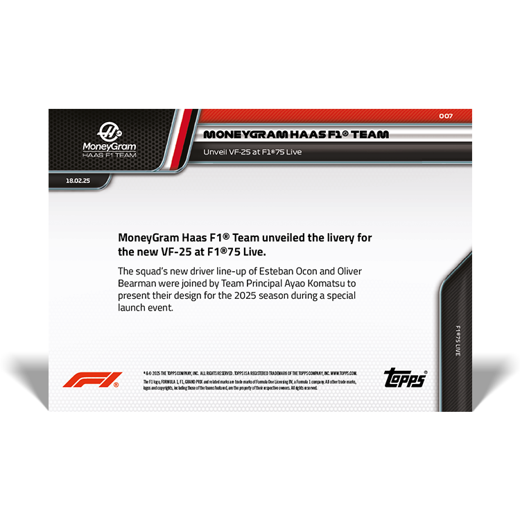 MoneyGram Haas F1 Team - 2025 Formula 1 Topps NOW - Card 7 - PR: 574 - Image 2