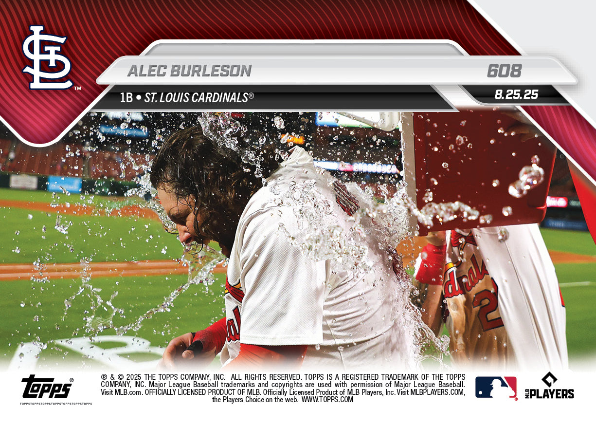 Alternative view of Alec Burleson - 2025 MLB Topps NOW - Card 608 - PR: 394