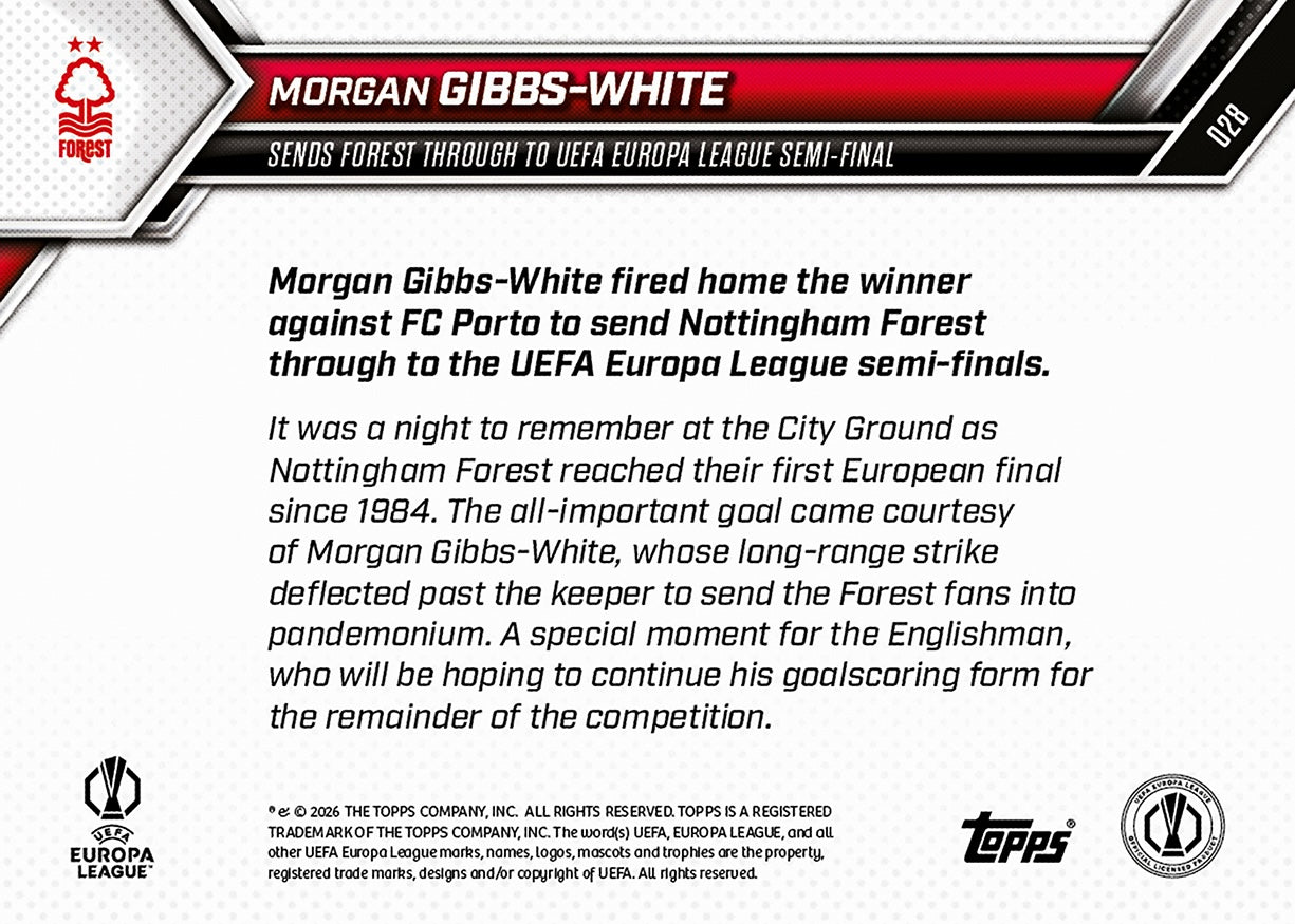 Morgan Gibbs-White - 2025-26 UEL Topps NOW - Card 28 - PR: 197 - Image 7