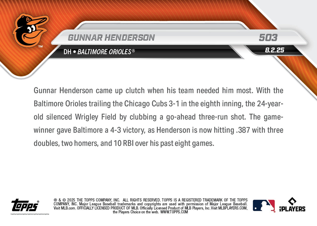 Gunnar Henderson - 2025 MLB Topps NOW - Card 503 - PR: 660 - Image 2