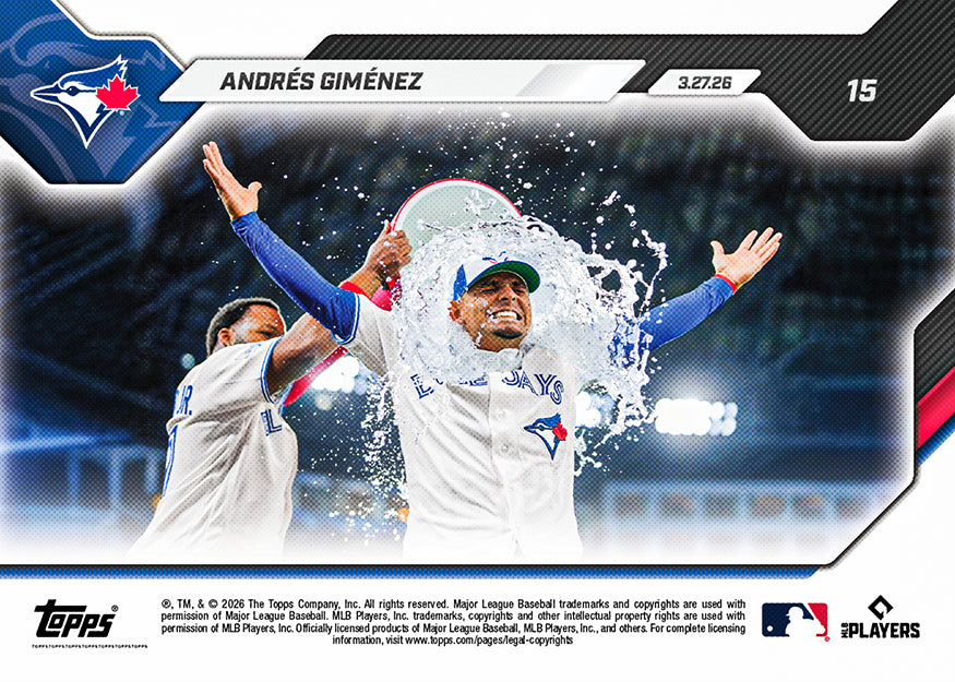Alternative view of Andrés Giménez - 2026 MLB Topps NOW - Card 15 - PR: 556