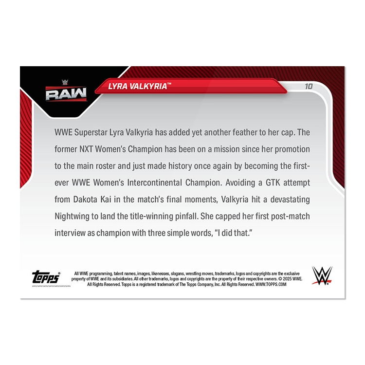 Lyra Valkyria - 2025 WWE Topps NOW Card 10 - PR: 1108 - Image 2