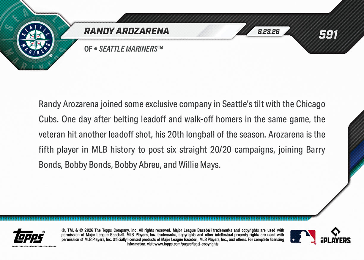 Randy Arozarena - 2026 MLB Topps NOW - Card 591 - PR: 1137 - Image 2