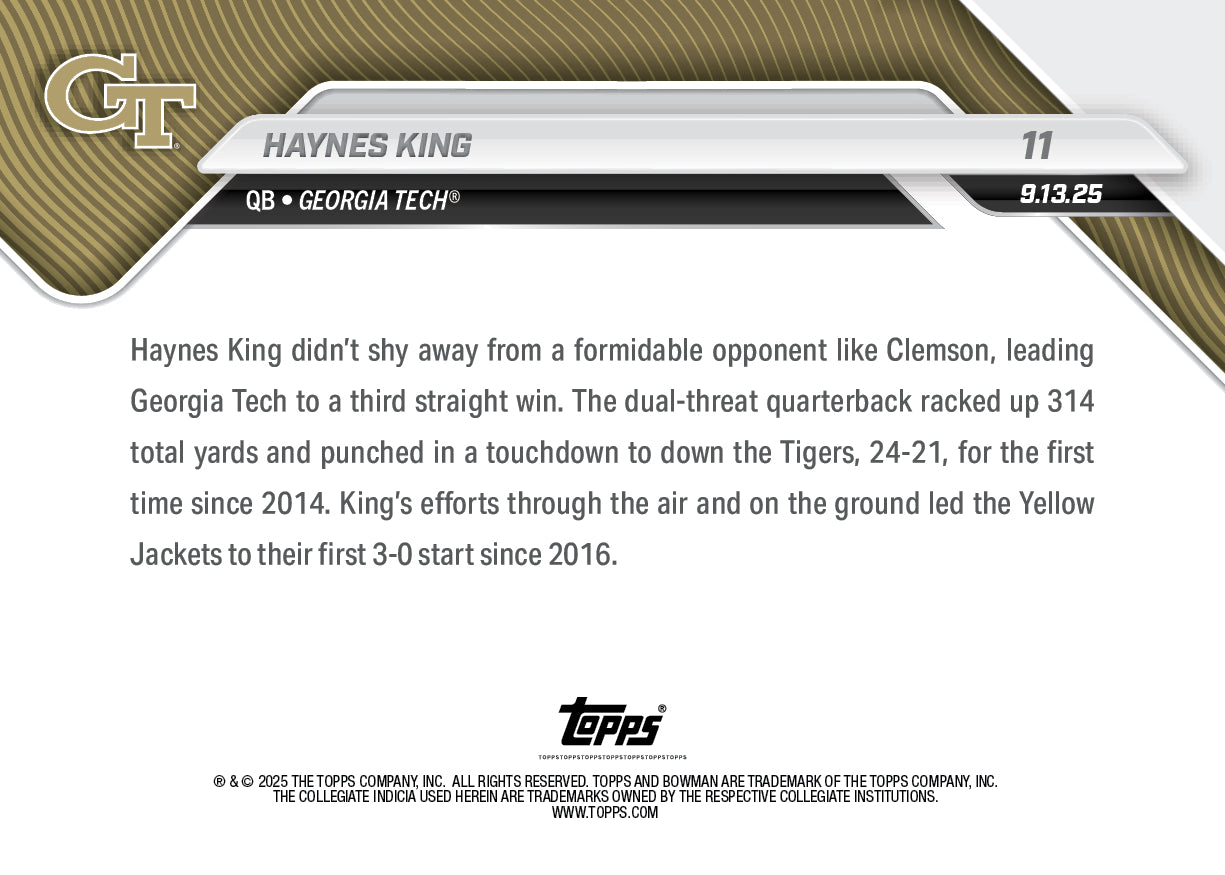 Haynes King - 2025-26 Bowman U NOW Football - Card 11 - PR: 710 - Image 2