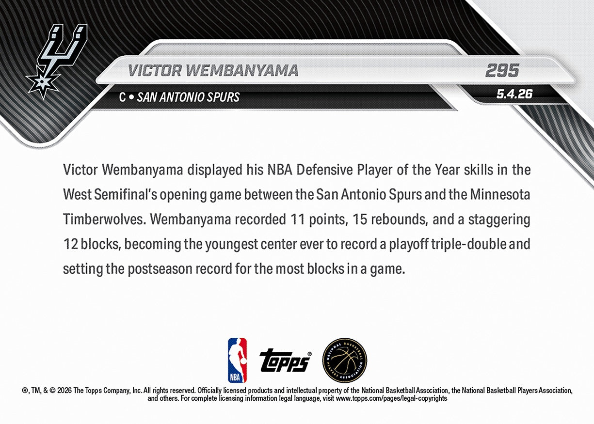 Victor Wembanyama - 2025-26 NBA Topps NOW - Card 295 - PR: 6119 - Image 2